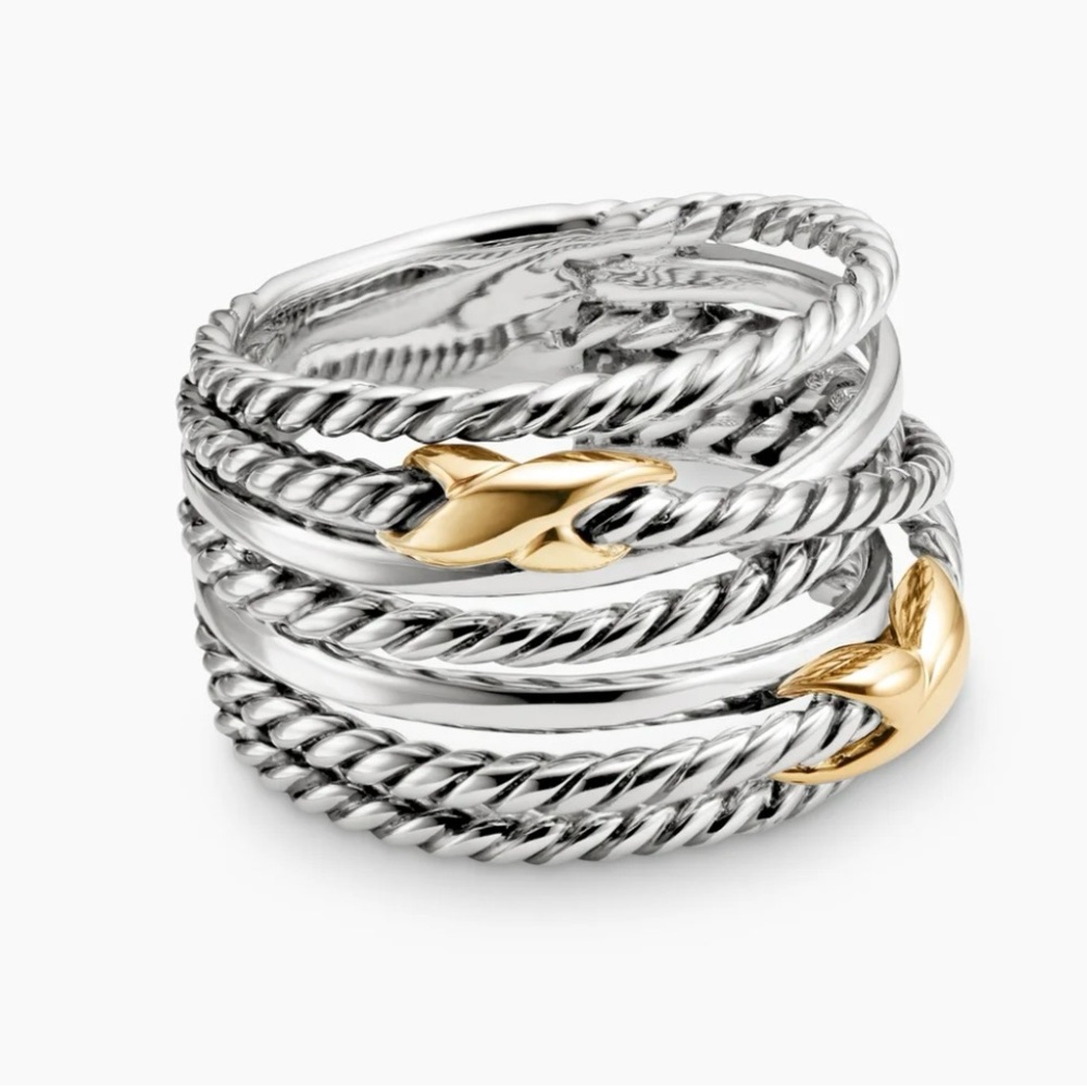 David Yurman Double X Crossover Ring
Sterling Silver with 18K Yellow Gold